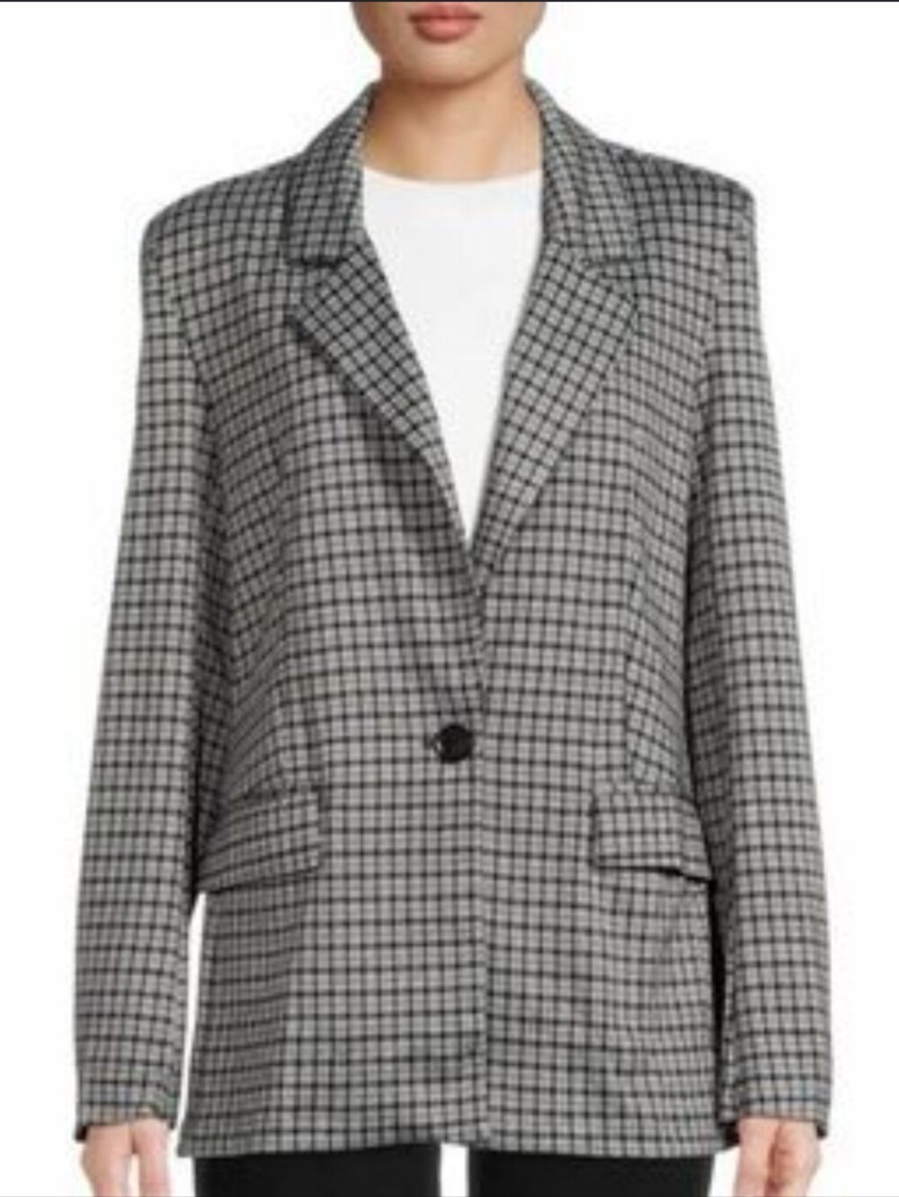 Sanctuary Black White Plaid 1 Button Blazer Jacket Women's M lightweight euc